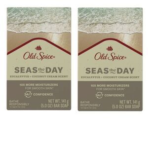 Lot of 2 Old Spice Bar Soap Seas with The Day Eucalyptus + Coconut Cream NEW